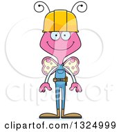 Clipart Of A Cartoon Happy Pink Butterfly Construction Worker Royalty Free Vector Illustration