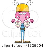 Clipart Of A Cartoon Mad Pink Butterfly Construction Worker Royalty Free Vector Illustration