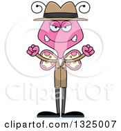 Clipart Of A Cartoon Mad Pink Butterfly Detective Royalty Free Vector Illustration