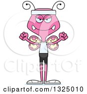 Clipart Of A Cartoon Mad Pink Fitness Butterfly Royalty Free Vector Illustration