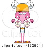 Clipart Of A Cartoon Mad Pink Butterfly Hermes Royalty Free Vector Illustration