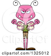 Clipart Of A Cartoon Mad Pink Butterfly Hiker Royalty Free Vector Illustration