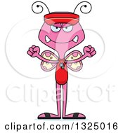 Clipart Of A Cartoon Mad Pink Butterfly Lifeguard Royalty Free Vector Illustration