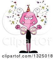 Poster, Art Print Of Cartoon Mad Pink New Years Party Butterfly