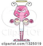 Clipart Of A Cartoon Mad Pink Butterfly Angel Royalty Free Vector Illustration
