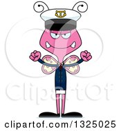 Clipart Of A Cartoon Mad Pink Butterfly Boat Captain Royalty Free Vector Illustration by Cory Thoman