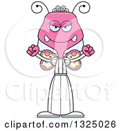 Clipart Of A Cartoon Mad Pink Butterfly Royalty Free Vector Illustration