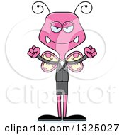Clipart Of A Cartoon Mad Pink Business Butterfly Royalty Free Vector Illustration