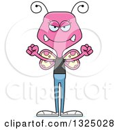 Clipart Of A Cartoon Mad Pink Casual Butterfly Royalty Free Vector Illustration