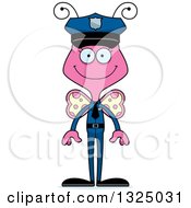 Clipart Of A Cartoon Happy Pink Butterfly Police Officer Royalty Free Vector Illustration