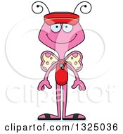 Clipart Of A Cartoon Happy Pink Butterfly Lifeguard Royalty Free Vector Illustration