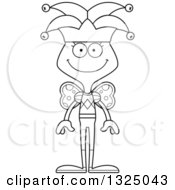 Lineart Clipart Of A Cartoon Black And White Happy Butterfly Jester Royalty Free Outline Vector Illustration