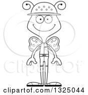 Lineart Clipart Of A Cartoon Black And White Happy Butterfly Zookeeper Royalty Free Outline Vector Illustration
