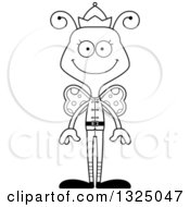 Lineart Clipart Of A Cartoon Black And White Happy Butterfly Christmas Elf Royalty Free Outline Vector Illustration