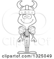 Lineart Clipart Of A Cartoon Black And White Happy Butterfly Viking Royalty Free Outline Vector Illustration