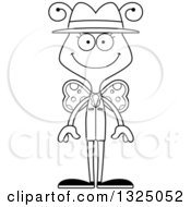 Lineart Clipart Of A Cartoon Black And White Happy Butterfly Detective Royalty Free Outline Vector Illustration