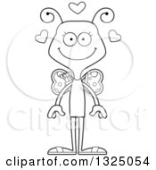 Lineart Clipart Of A Cartoon Black And White Happy Butterfly Valentines Day Cupid Royalty Free Outline Vector Illustration