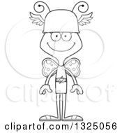 Lineart Clipart Of A Cartoon Black And White Happy Butterfly Hermes Royalty Free Outline Vector Illustration