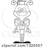 Lineart Clipart Of A Cartoon Black And White Happy Butterfly Professor Royalty Free Outline Vector Illustration