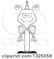 Lineart Clipart Of A Cartoon Black And White Happy Butterfly Wizard Royalty Free Outline Vector Illustration