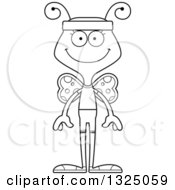 Lineart Clipart Of A Cartoon Black And White Happy Fitness Butterfly Royalty Free Outline Vector Illustration