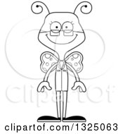Lineart Clipart Of A Cartoon Black And White Happy Butterfly Scientist Royalty Free Outline Vector Illustration