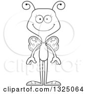 Lineart Clipart Of A Cartoon Black And White Happy Butterfly Swimmer Royalty Free Outline Vector Illustration
