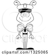 Lineart Clipart Of A Cartoon Black And White Happy Butterfly Police Officer Royalty Free Outline Vector Illustration