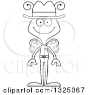 Lineart Clipart Of A Cartoon Black And White Happy Butterfly Cowboy Royalty Free Outline Vector Illustration