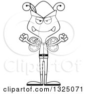 Lineart Clipart Of A Cartoon Black And White Mad Butterfly Robin Hood Royalty Free Outline Vector Illustration