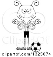 Lineart Clipart Of A Cartoon Black And White Mad Butterfly Soccer Player Royalty Free Outline Vector Illustration