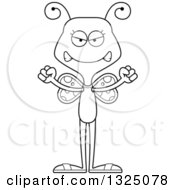 Lineart Clipart Of A Cartoon Black And White Mad Butterfly Swimmer Royalty Free Outline Vector Illustration