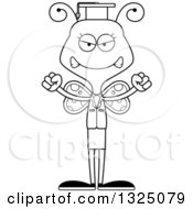 Lineart Clipart Of A Cartoon Black And White Mad Butterfly Professor Royalty Free Outline Vector Illustration