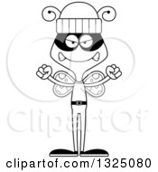 Lineart Clipart Of A Cartoon Black And White Mad Butterfly Robber Royalty Free Outline Vector Illustration