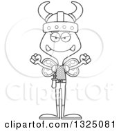 Lineart Clipart Of A Cartoon Black And White Mad Butterfly Viking Royalty Free Outline Vector Illustration