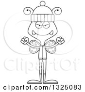 Lineart Clipart Of A Cartoon Black And White Mad Butterfly In Winter Clothes Royalty Free Outline Vector Illustration