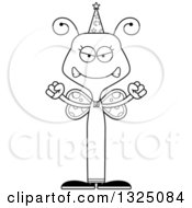 Lineart Clipart Of A Cartoon Black And White Mad Butterfly Wizard Royalty Free Outline Vector Illustration