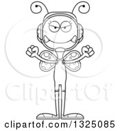 Lineart Clipart Of A Cartoon Black And White Mad Butterfly Wrestler Royalty Free Outline Vector Illustration