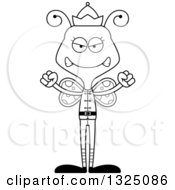 Lineart Clipart Of A Cartoon Black And White Mad Butterfly Christmas Elf Royalty Free Outline Vector Illustration
