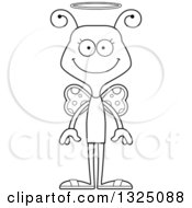 Lineart Clipart Of A Cartoon Black And White Happy Butterfly Angel Royalty Free Outline Vector Illustration