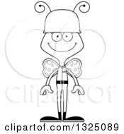 Lineart Clipart Of A Cartoon Black And White Happy Butterfly Soldier Royalty Free Outline Vector Illustration