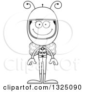 Lineart Clipart Of A Cartoon Black And White Happy Butterfly Astronaut Royalty Free Outline Vector Illustration