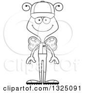 Lineart Clipart Of A Cartoon Black And White Happy Butterfly Baseball Player Royalty Free Outline Vector Illustration