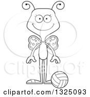 Poster, Art Print Of Cartoon Black And White Happy Butterfly Beach Volleyball Player