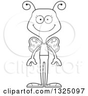 Lineart Clipart Of A Cartoon Black And White Happy Casual Butterfly Royalty Free Outline Vector Illustration
