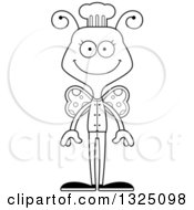 Lineart Clipart Of A Cartoon Black And White Happy Butterfly Chef Royalty Free Outline Vector Illustration