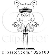 Lineart Clipart Of A Cartoon Black And White Mad Butterfly Police Officer Royalty Free Outline Vector Illustration