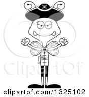 Lineart Clipart Of A Cartoon Black And White Mad Butterfly Pirate Royalty Free Outline Vector Illustration