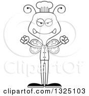 Lineart Clipart Of A Cartoon Black And White Mad Butterfly Chef Royalty Free Outline Vector Illustration