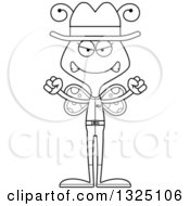Lineart Clipart Of A Cartoon Black And White Mad Butterfly Cowboy Royalty Free Outline Vector Illustration
